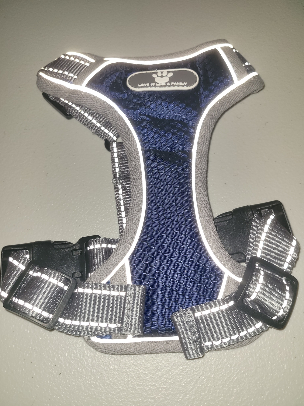 Blue Reflective Dog Harness with Gray Trim